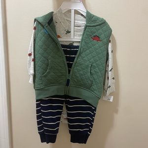 NWT Carter’s Dino Vest Navy & Green 3pc Matching Set 9mos